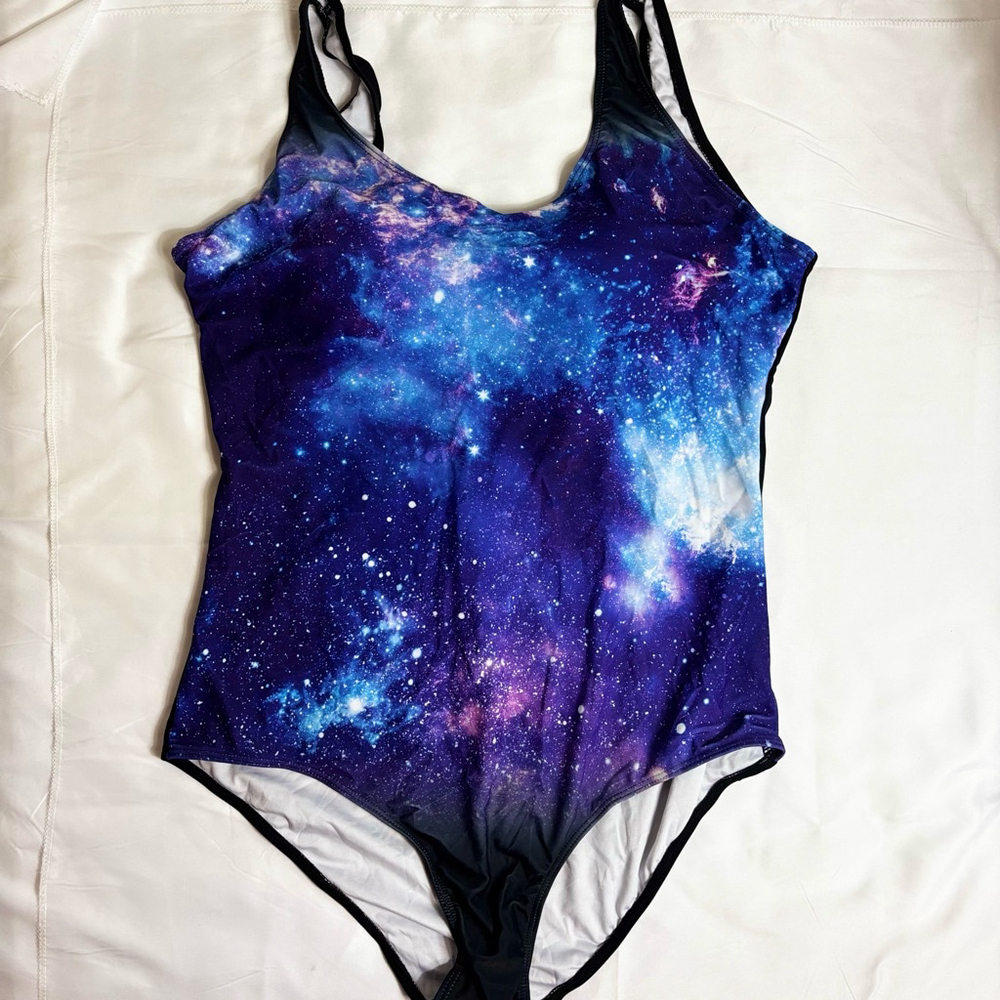 Women's One Piece Swimsuit XXL Blue Galaxy Print NWOT